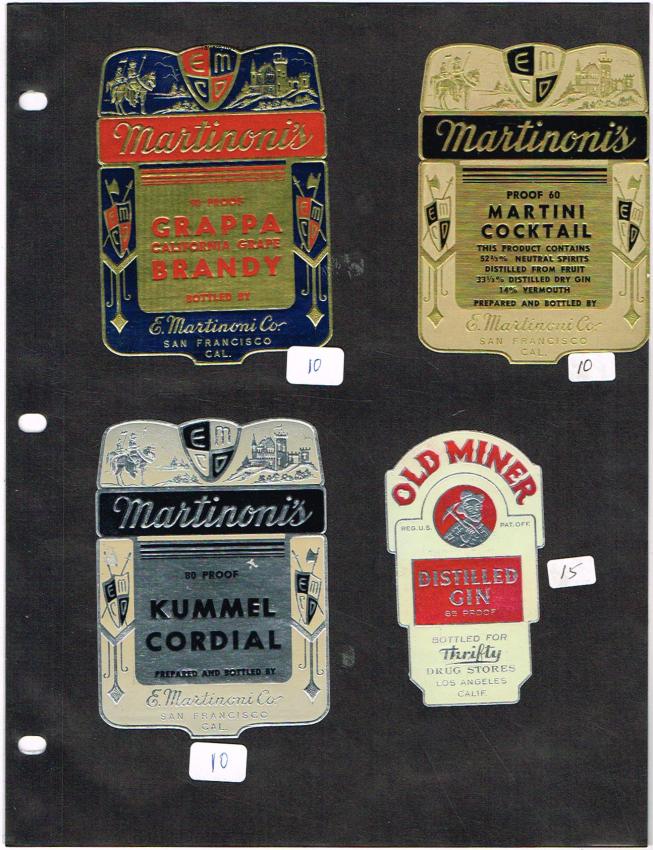 California Martinoni Thrifty San Francisco Liquor Labels lot of FOUR
