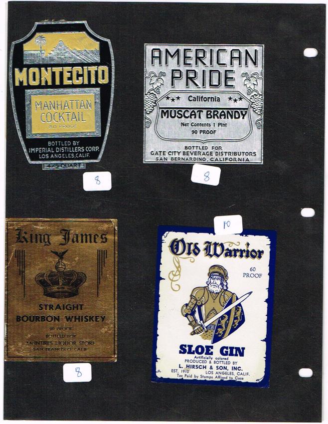 California San Bernardino Hirsch McIntires Liquor Labels lot of FOUR