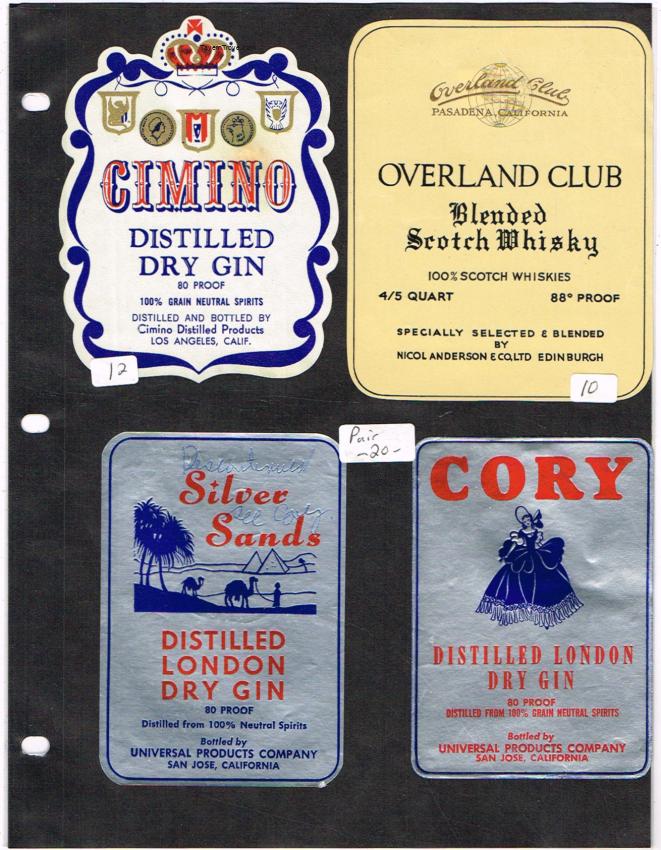 California San Jose Pasadena Cimino Liquor Labels lot of FOUR