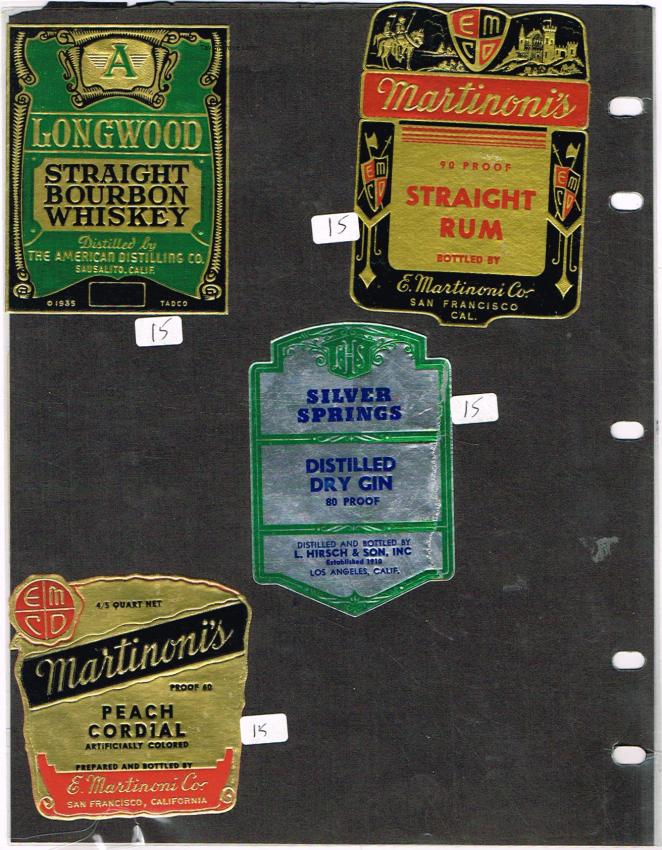 California Sausalito San Francisco Liquor Labels lot of FOUR