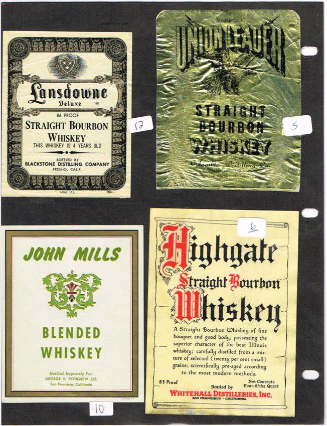 California Whiskey Labels Blackstone Fresno Etc lot of FOUR