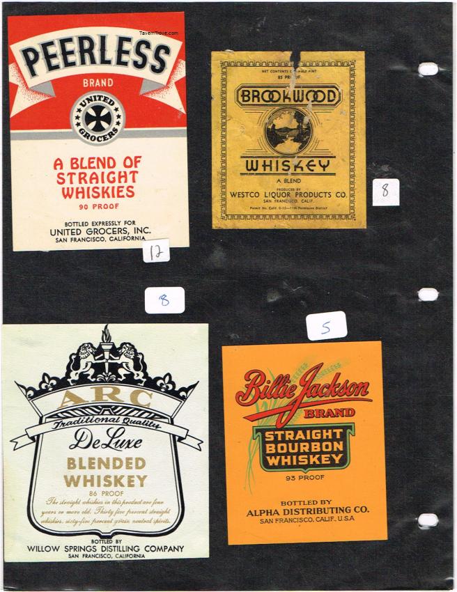 California Whiskey Labels Westco Alpha lot of FOUR San Francisco