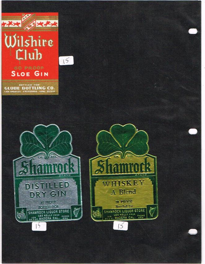 California Wilshire Club Los Angeles Shamrock San Madera Liquor Labels lot of FOUR