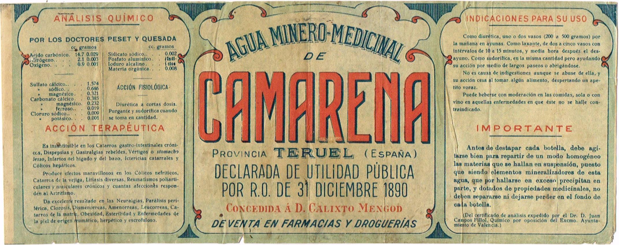 Camarena Medicinal Mineral Water Calixto Mengod Teruel Spain