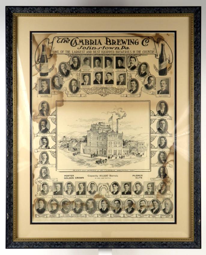 Cambria Brewery Factory Scene Lithograph With Employee Portraits