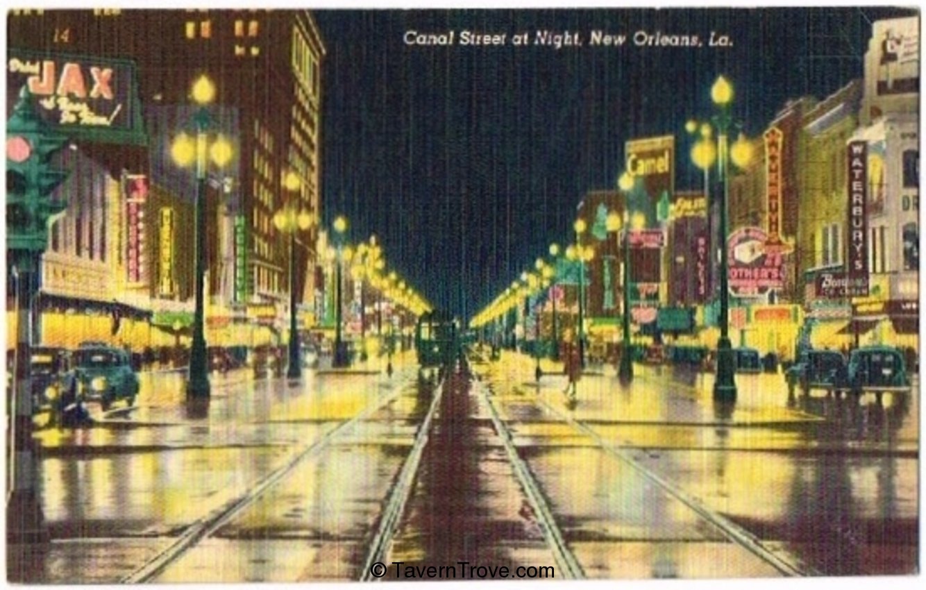 Jax and Regal Beers on Canal Street at Night