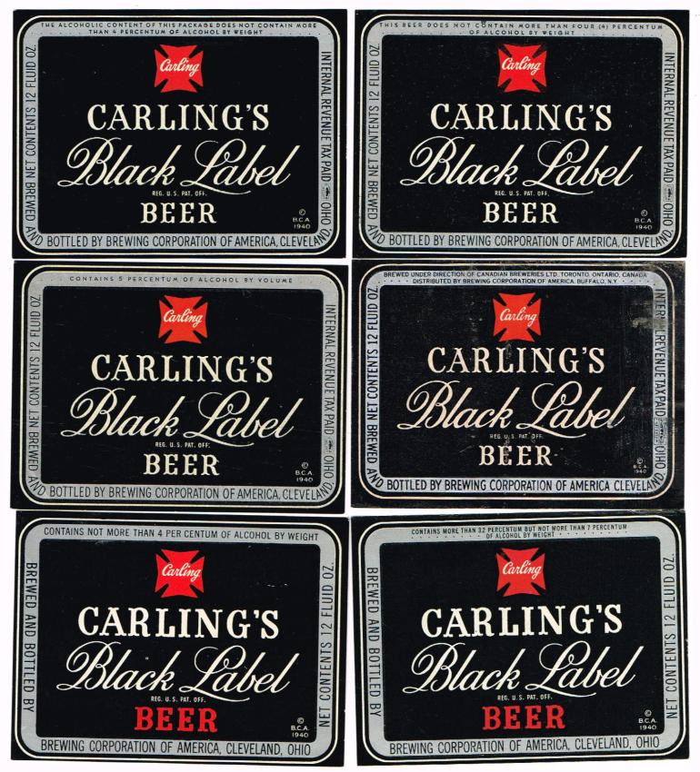 Carling's Black Label (Horse) Beer Lot of Six Different