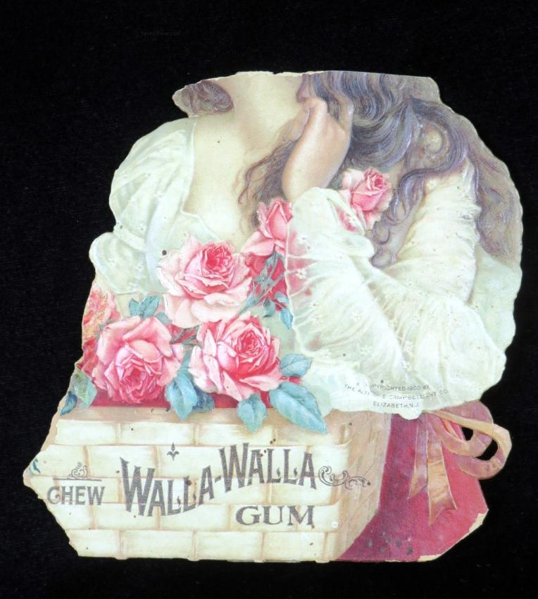 Chew Walla Walla Gum (damaged) Die Cut Cardboard Sign Washington