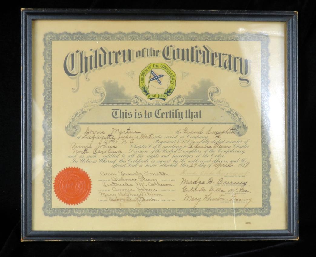 Children of the Confederacy Certificate Doris Martin