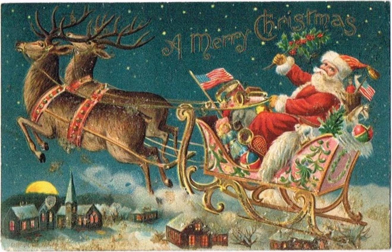 Christmas Santa Reindeer Glitter Embossed