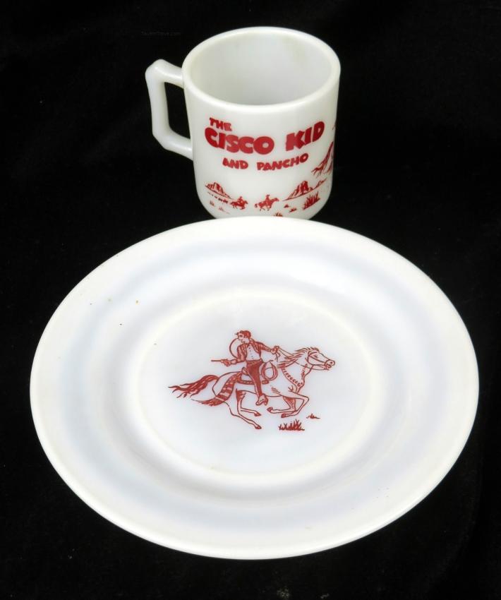 Cisco Kid and Pancho Cup and Saucer Hazel Atlas Milk Glass