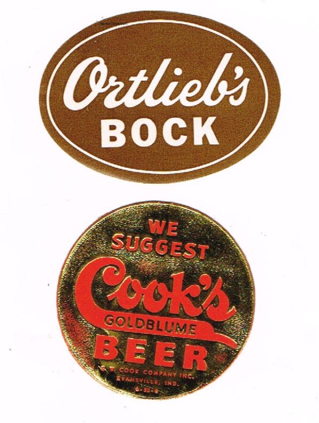 Cook's Goldblume Beer/Ortlieb's Bock Tap Marker Overlay Lot of Two Decals