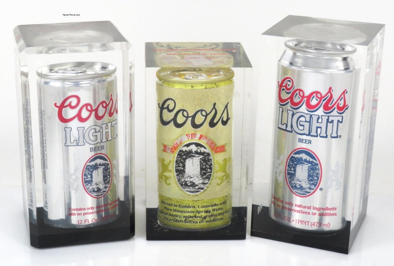 Coors Beer Cans Encased in Acrylic Lot of Three