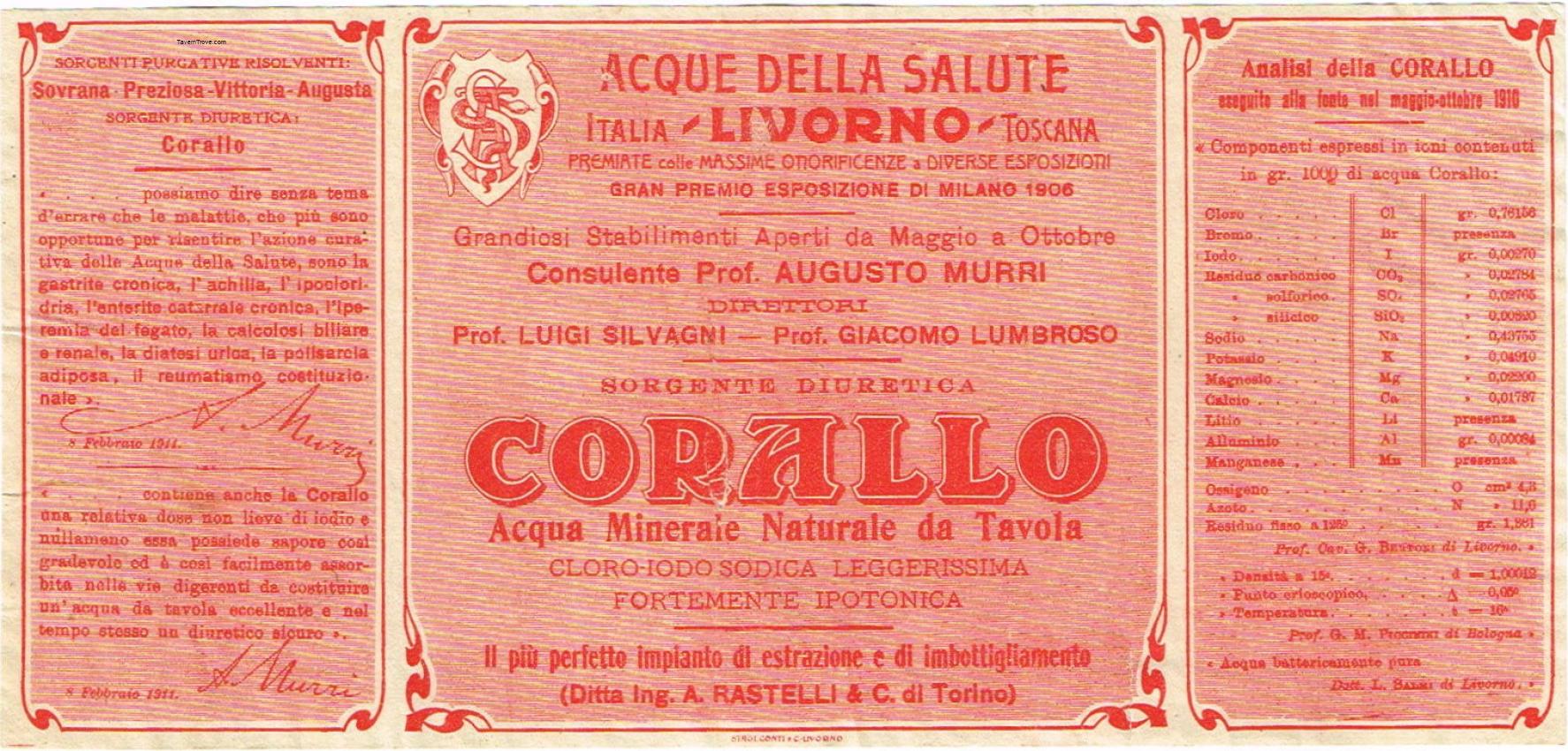 Corallo Mineral Water Rastelli & Co Livorno Italy