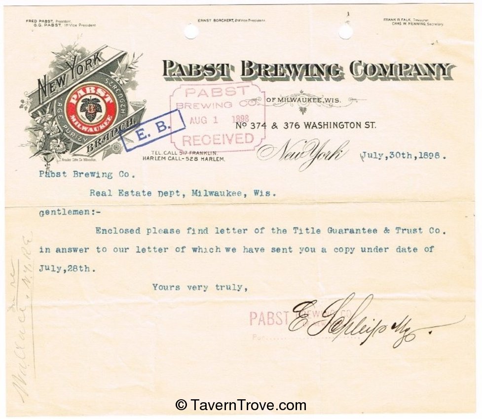 Pabst Brewing Co. Agency Letterhead
