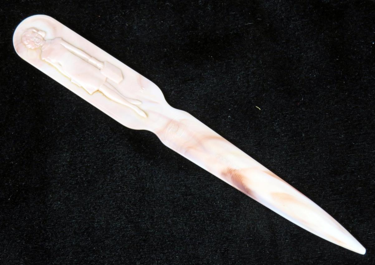 Cute Fuller Brush Marbled Plastic Businessman/Businesswoman Letter Opener