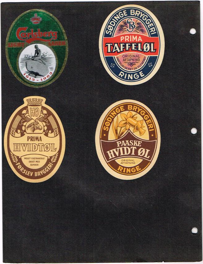 Denmark Brewery Beer Labels Carlsberg Mermaid Sodinge Forslev lot of FOUR