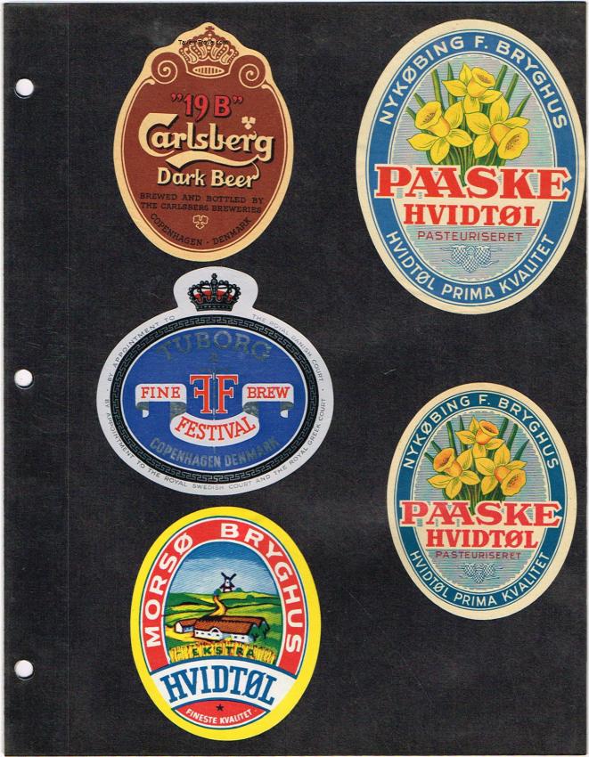 Denmark Brewery Beer Labels Carlsberg Nykobing Easter lot of FIVE