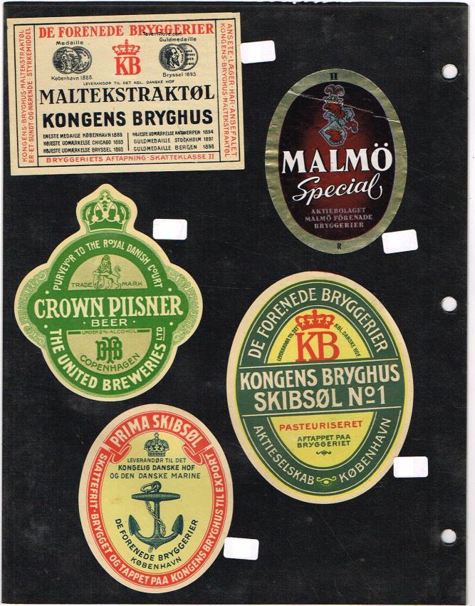 Denmark Brewery Beer Labels Forenede Kongens lot of FIVE