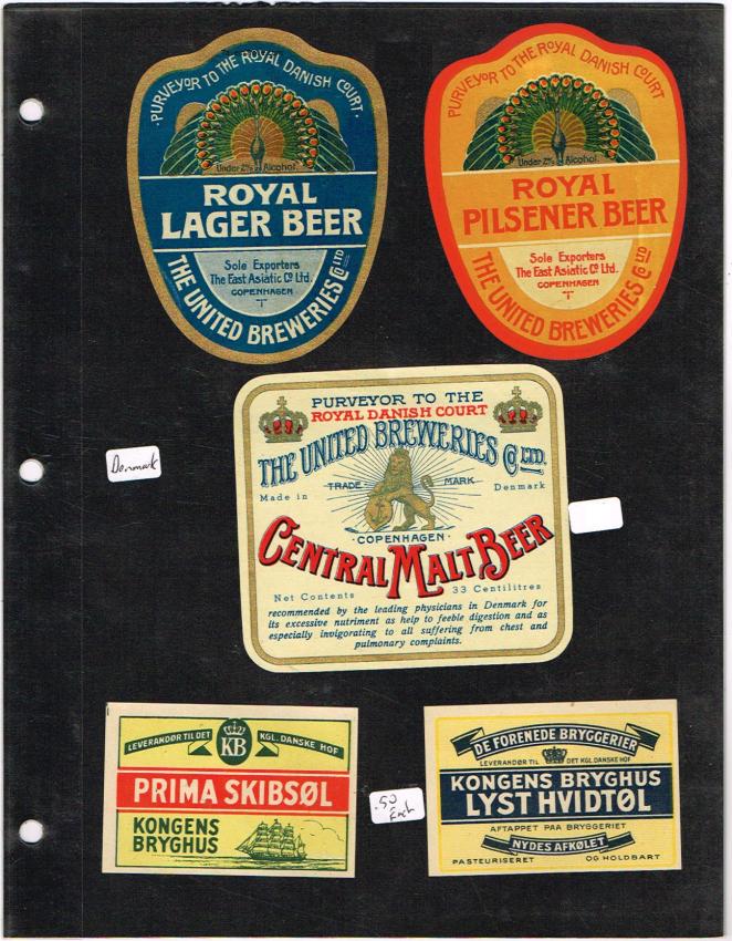 Denmark Brewery Beer Labels Royal Peacock Kongens lot of FIVE