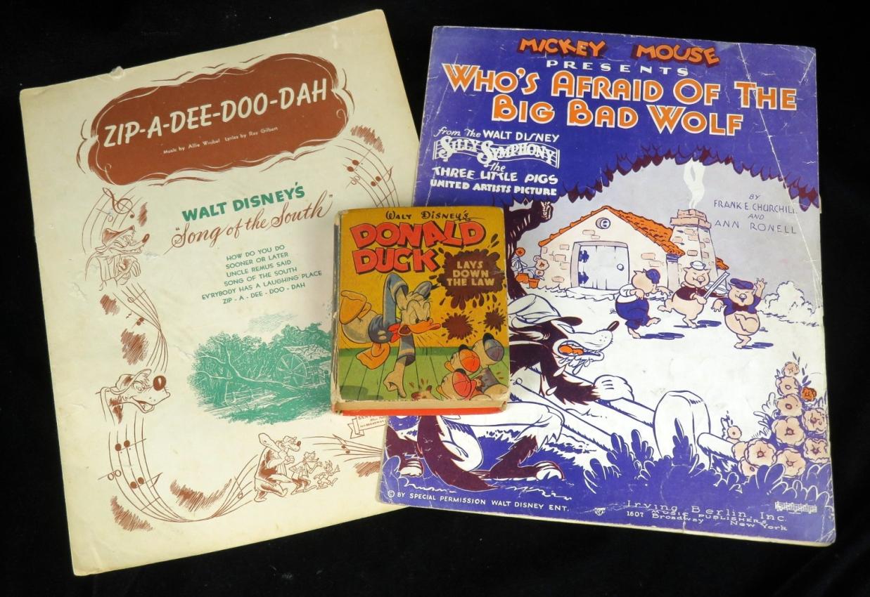 Disney Donald Duck Book Zip-A-Zee-Doo-Dah & Big Bad Wolf Song Sheets