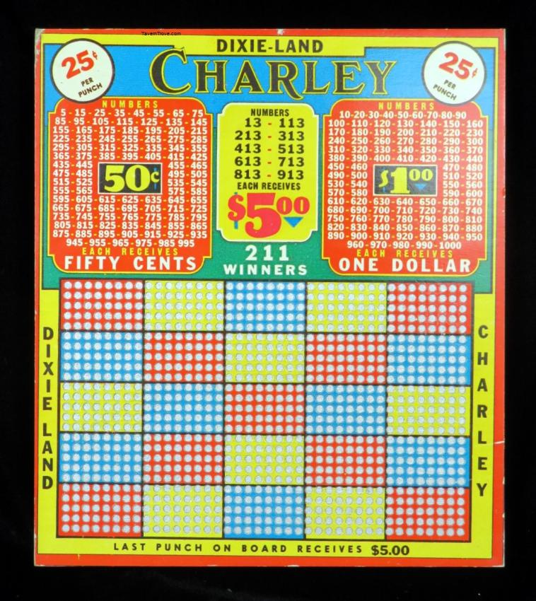 Dixieland Charlie Punchboard 25¢ Trade Stimulator Gambling