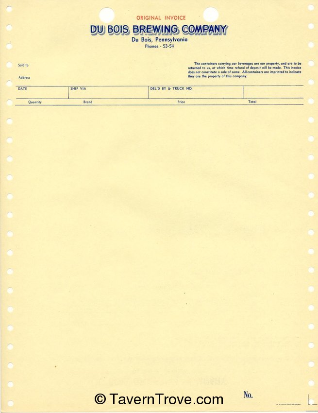 Dubois Brg. Shipping Invoice