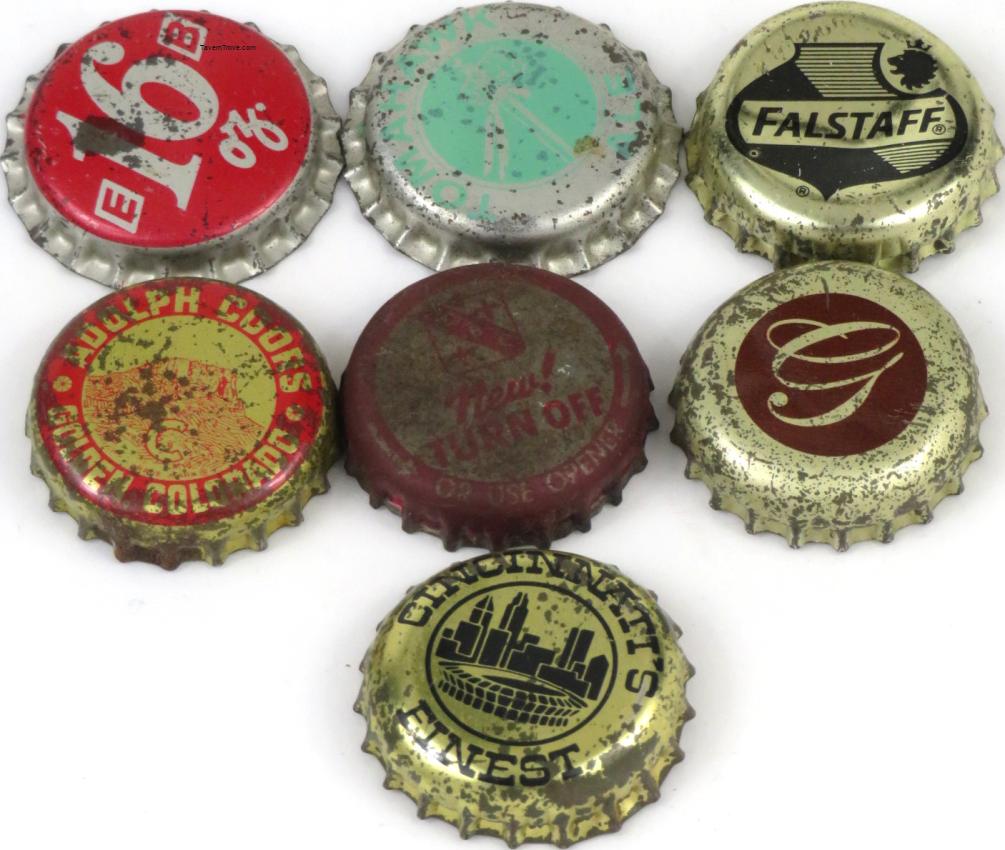 Early Plastic-Backed Bottle Caps Lot of Seven
