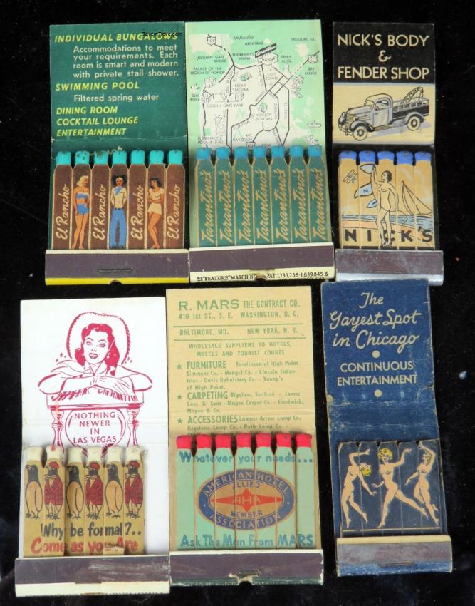 Feature Matchbooks Lot of Six Including Naked Ladies