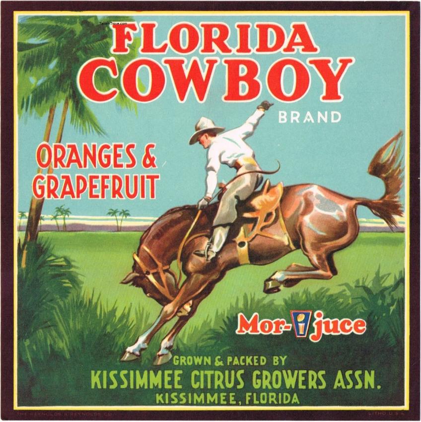 Florida Cowboy Fruit Crate Label Kissimmee Florida