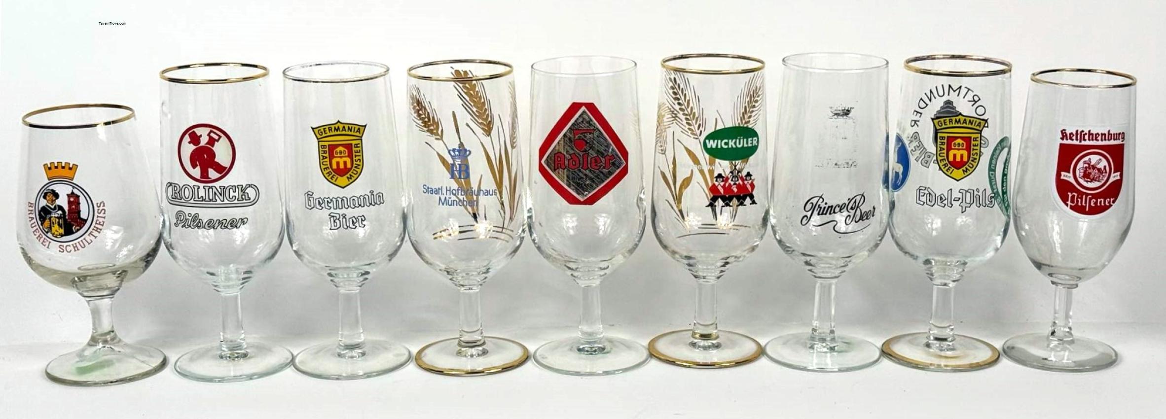 Foreign Beer lot of Nine Stemmed Adler Wickuler Rolinck+