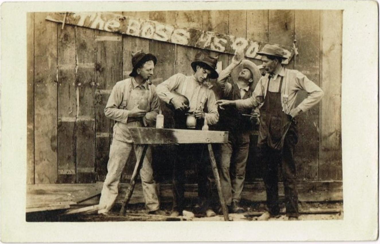 Four Men Drinking Beer & Smoking Pipes