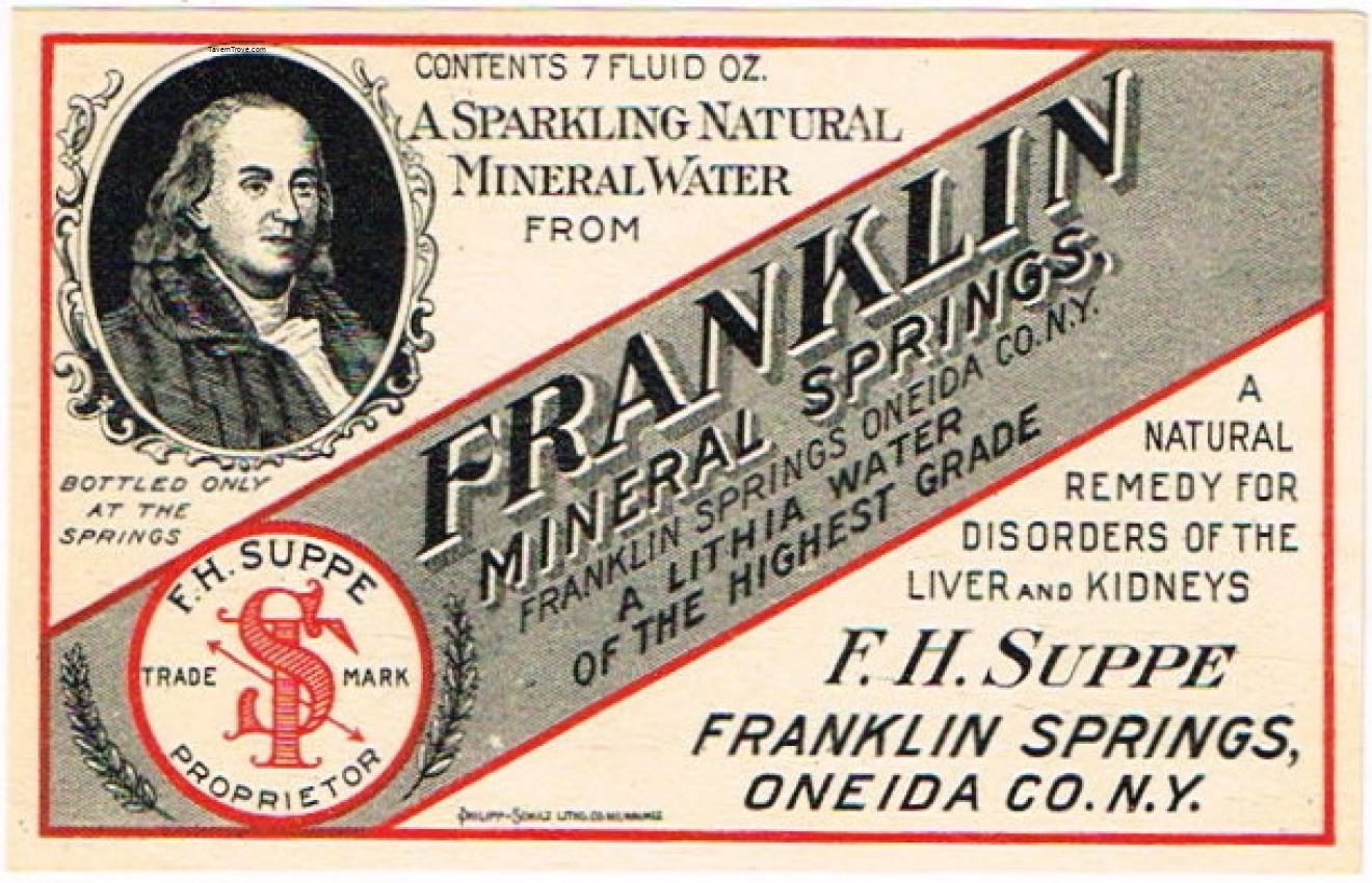 Franklin Mineral Springs Medicinal Lithia Water Suppe Oneida County New York
