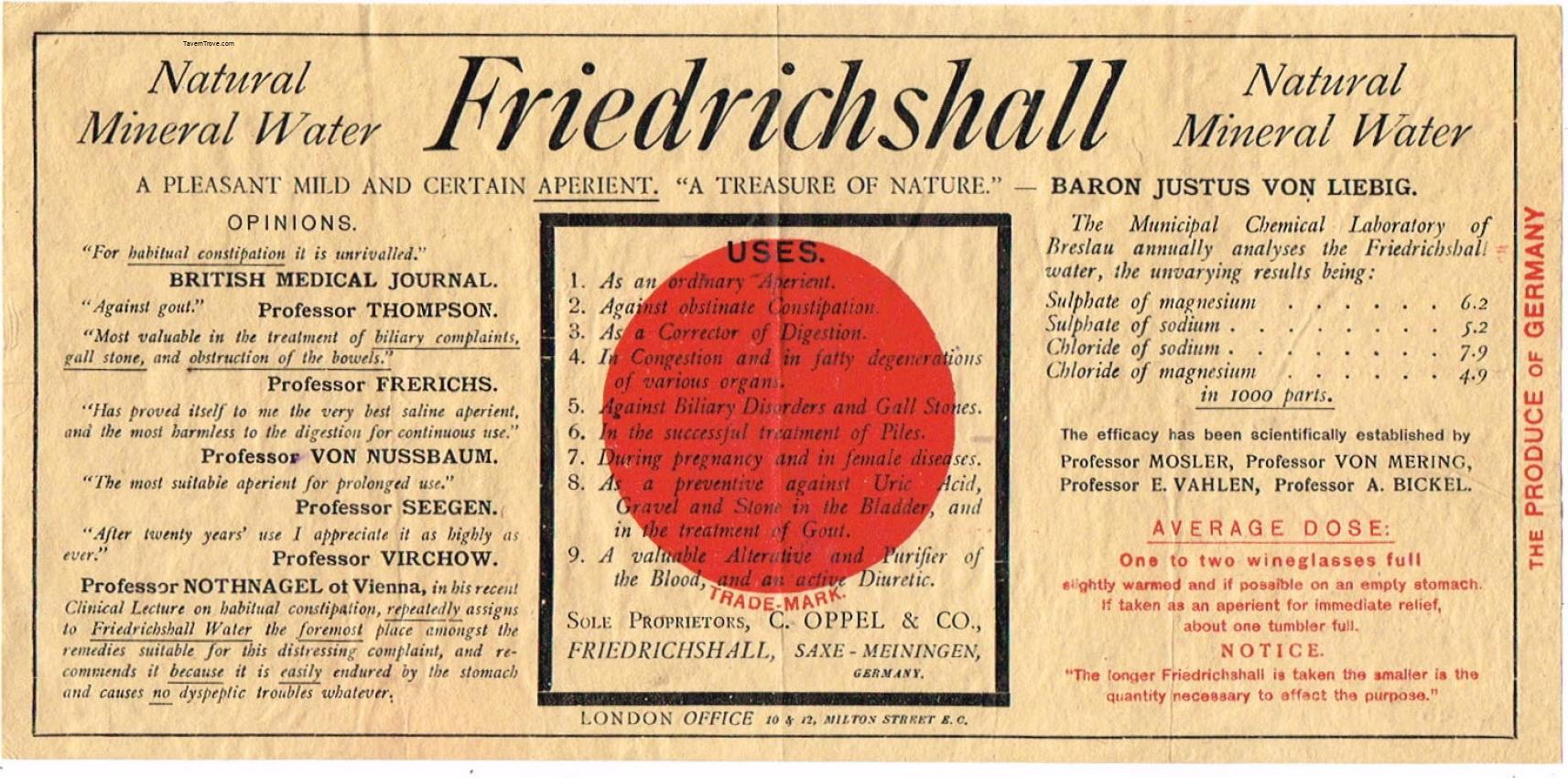 Friedrichshall Medicinal Mineral Water Oppel & Co. Meiningen Germany to England