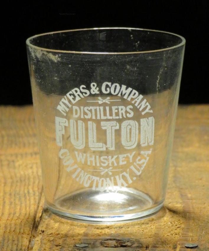 Fulton Whiskey Distillery Etched Shot Glass Covington Kentucky