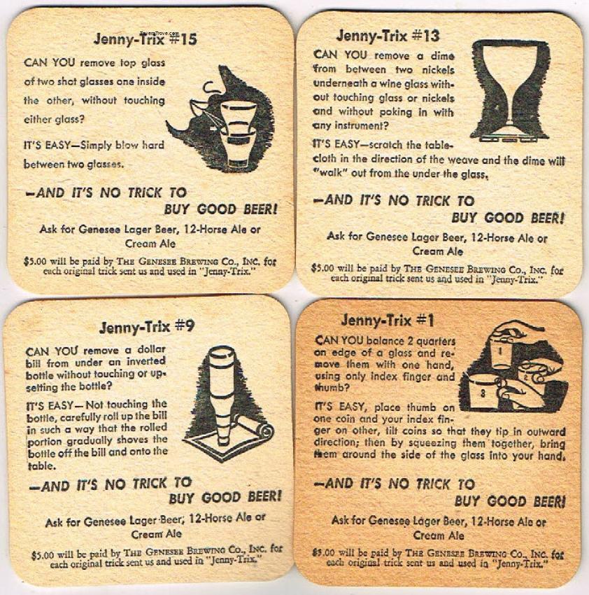 Genesee Beer lot of Three Jenny Trix 3½-Inch Set Coasters