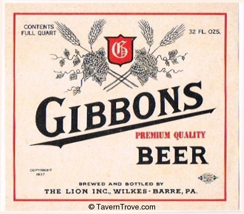 Item 65743 1954 Gibbons Premium Quality Beer Label