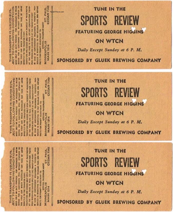 Gluek Beer Trolley Tickets Lot of Four with Ad