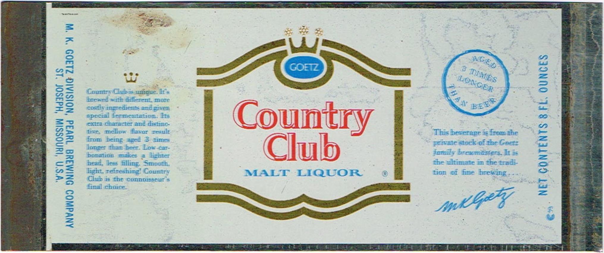 Goetz Country Club Malt Liquor Unrlled Sheet