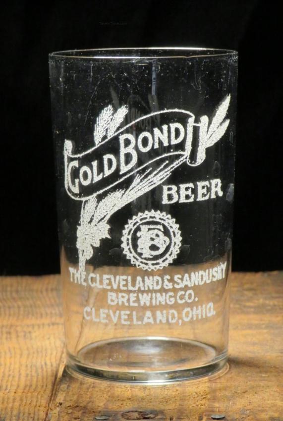 Gold Bond Beer 4 INhc Etched Glass Cleveland & Sandusky Brewery Ohio