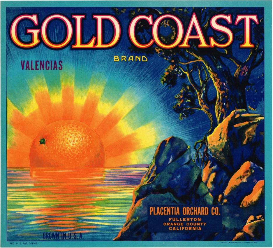 Gold Coast Oranges Fruit Crate Label Fullerton California
