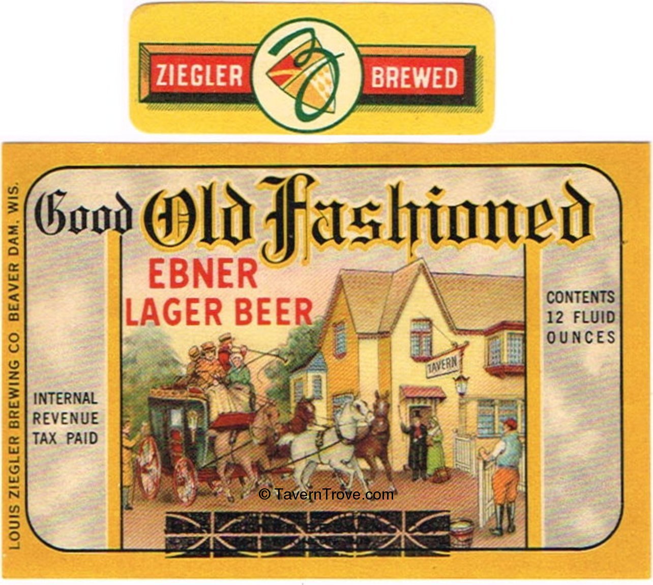 Item 2492 1945 Good Old Fashioned Ebner Lager Beer Label WI2824