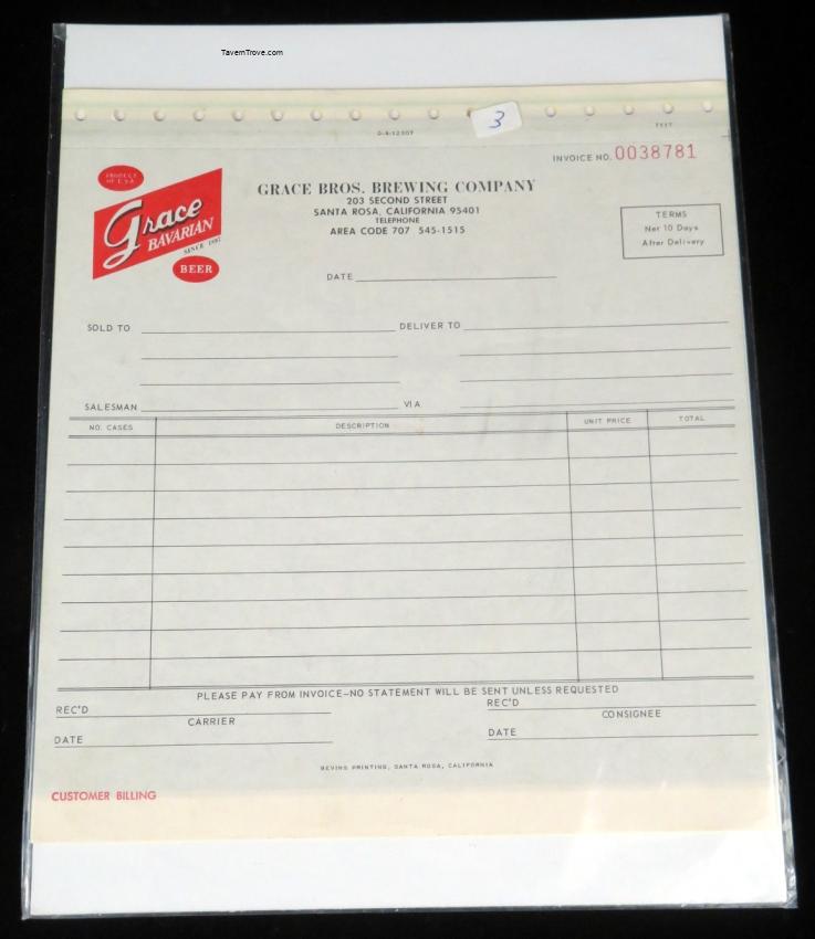 Grace Bros. Brewery Invoice