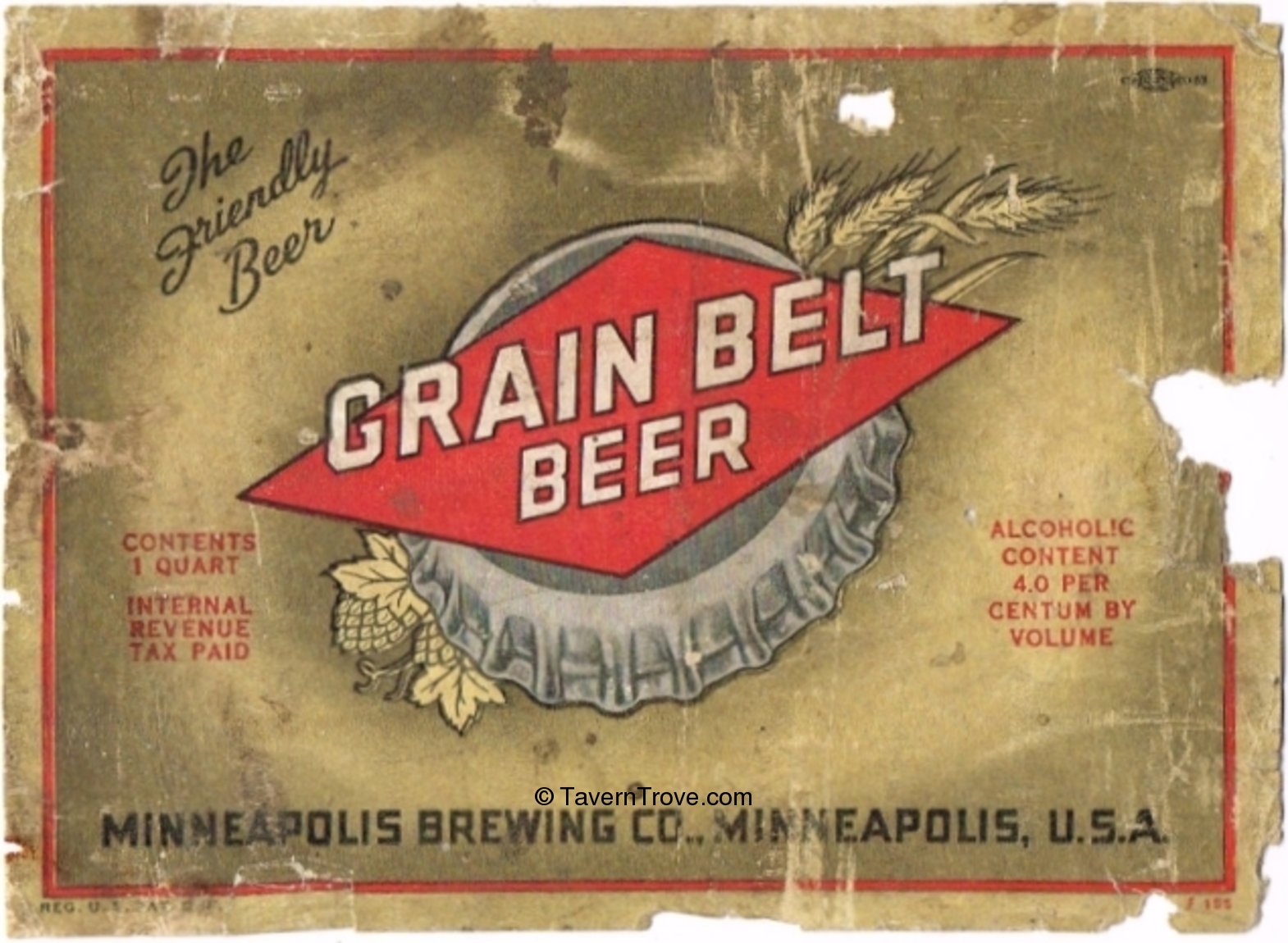 Item 75464 1941 Grain Belt Beer Label CS9116