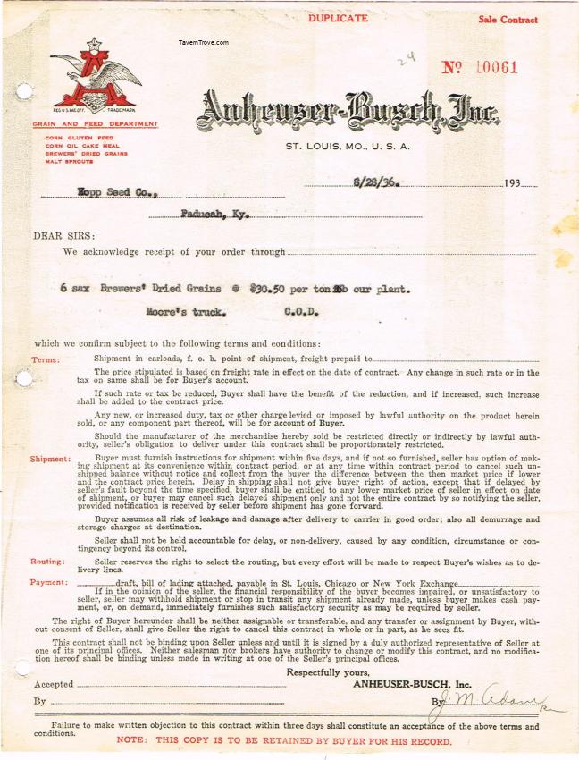 Grain and Feed Department Letterhead