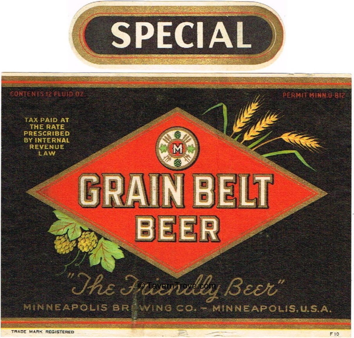 Item 100369 1938 Grain Belt Beer Label CS9111