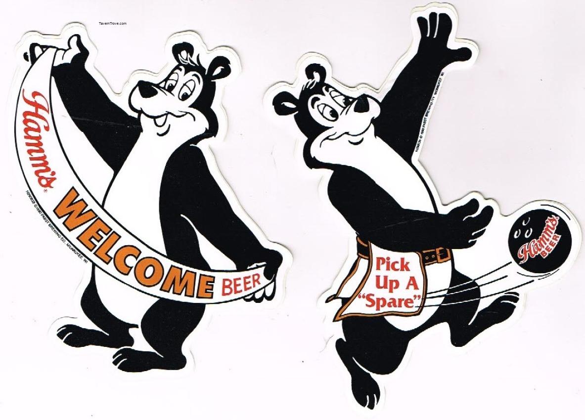 Hamm's Beer Bear Welcome Bowling Set of Two Decals
