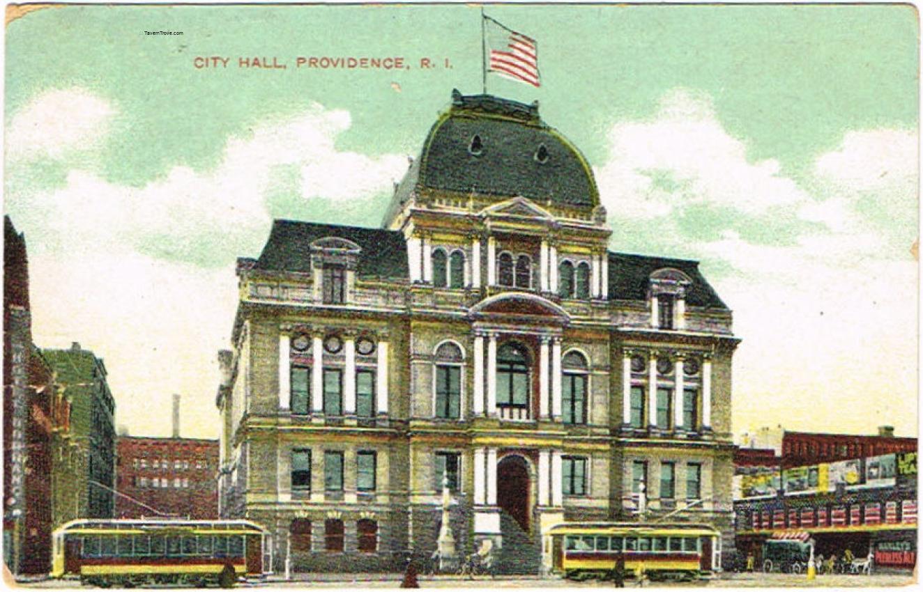 City Hall, Providence (Hanley's Peerless Ale sign)