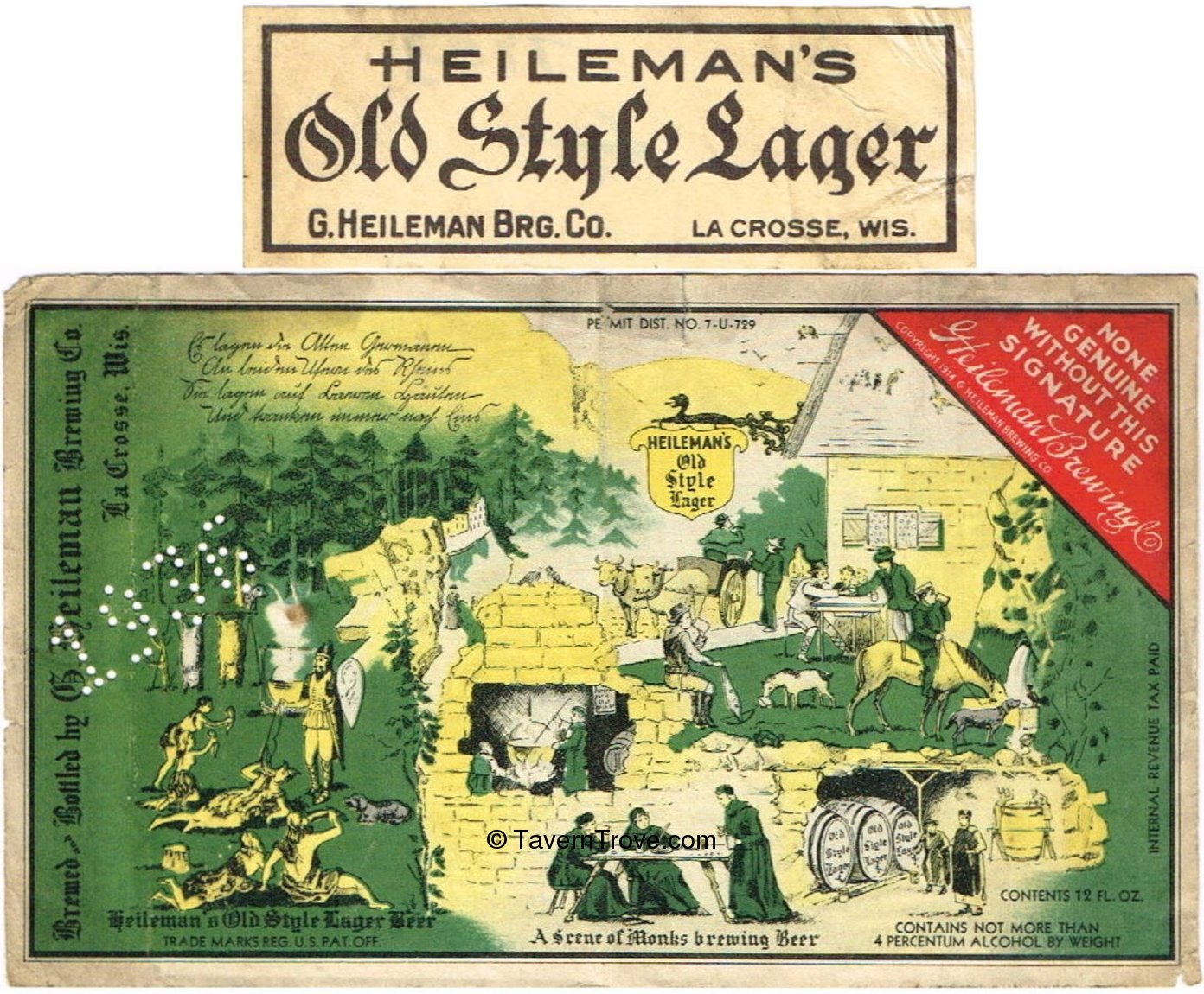 Item #38215 1935 Heileman's Old Style Lager Beer (87mm) Label WI215-26V4