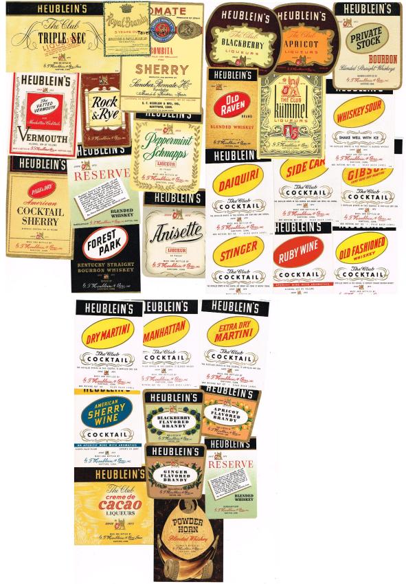 Heublein's Cocktail and Whiskey Label Lot Hartford Connecticut